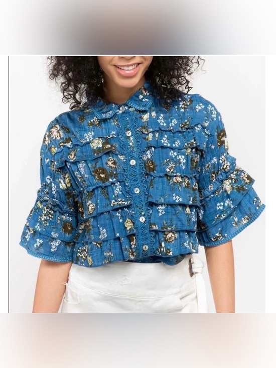 POL Tops - Pol Thorn & Thicket Blouse button-down cottage floral ruffles romantic casual M